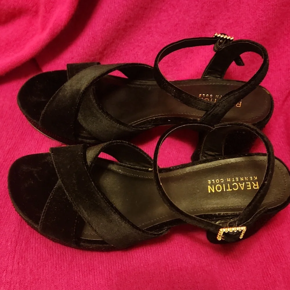 Reaction Kenneth Cole Black Velvet Heels with Black Rhinestone Platform